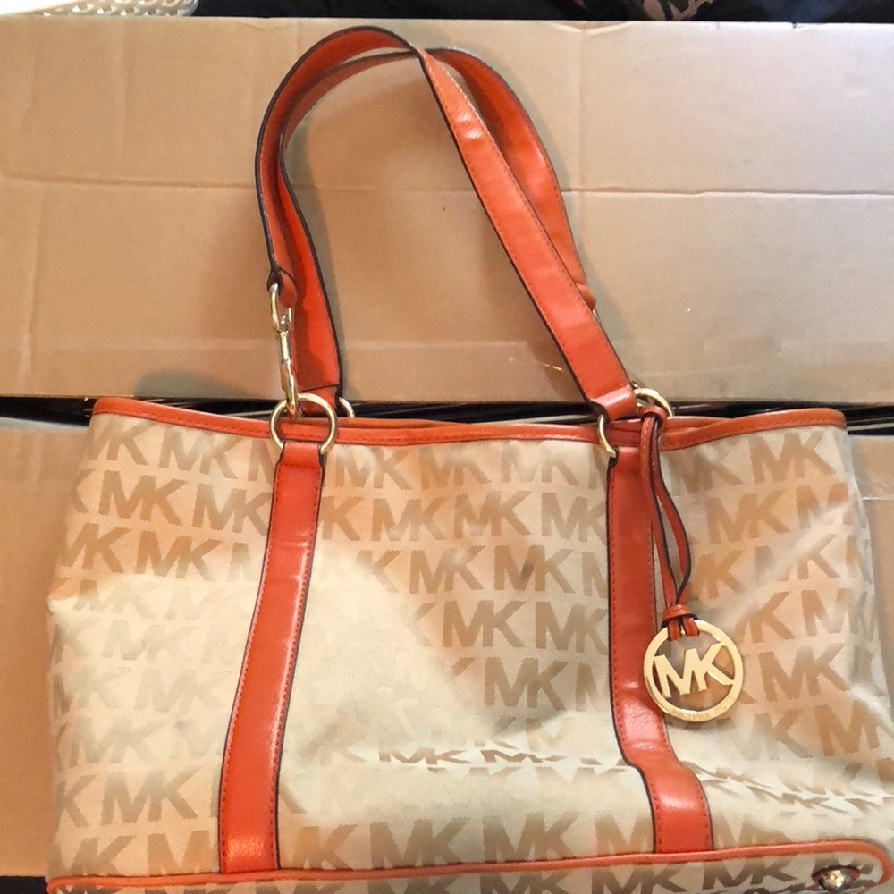 Michael Kors, tan and orange purse
